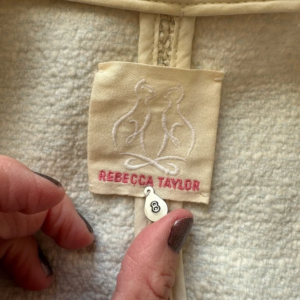 Rebecca Taylor‎ Genuine Lamb Leather Detail Tweed Jacket Beige/Light Blue Sz 8